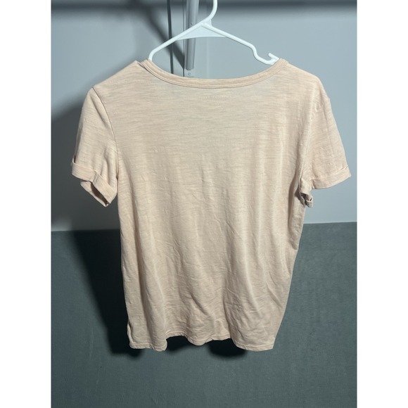 American Eagle Women's S/P Small Light Pink V-Neck Cuffed Sleeve T-Shirt Top - Picture 3 of 3